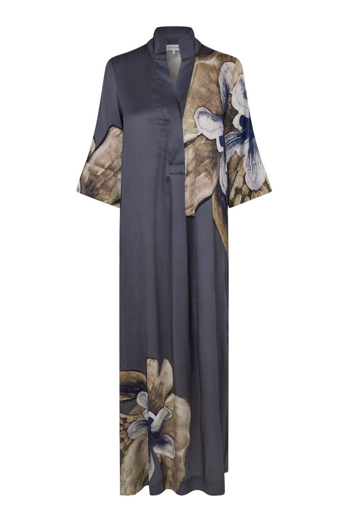 Dea Kudibal - Helga Seiden-Maxikleid - Stahlgrau mit Blumenmuster