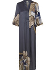 Dea Kudibal - Helga Seiden-Maxikleid - Stahlgrau mit Blumenmuster