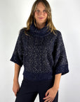 D.Exterior 63218 alpaca pull in Blue met 3/4-mouwen, grove ribbrei en afneembare kraag