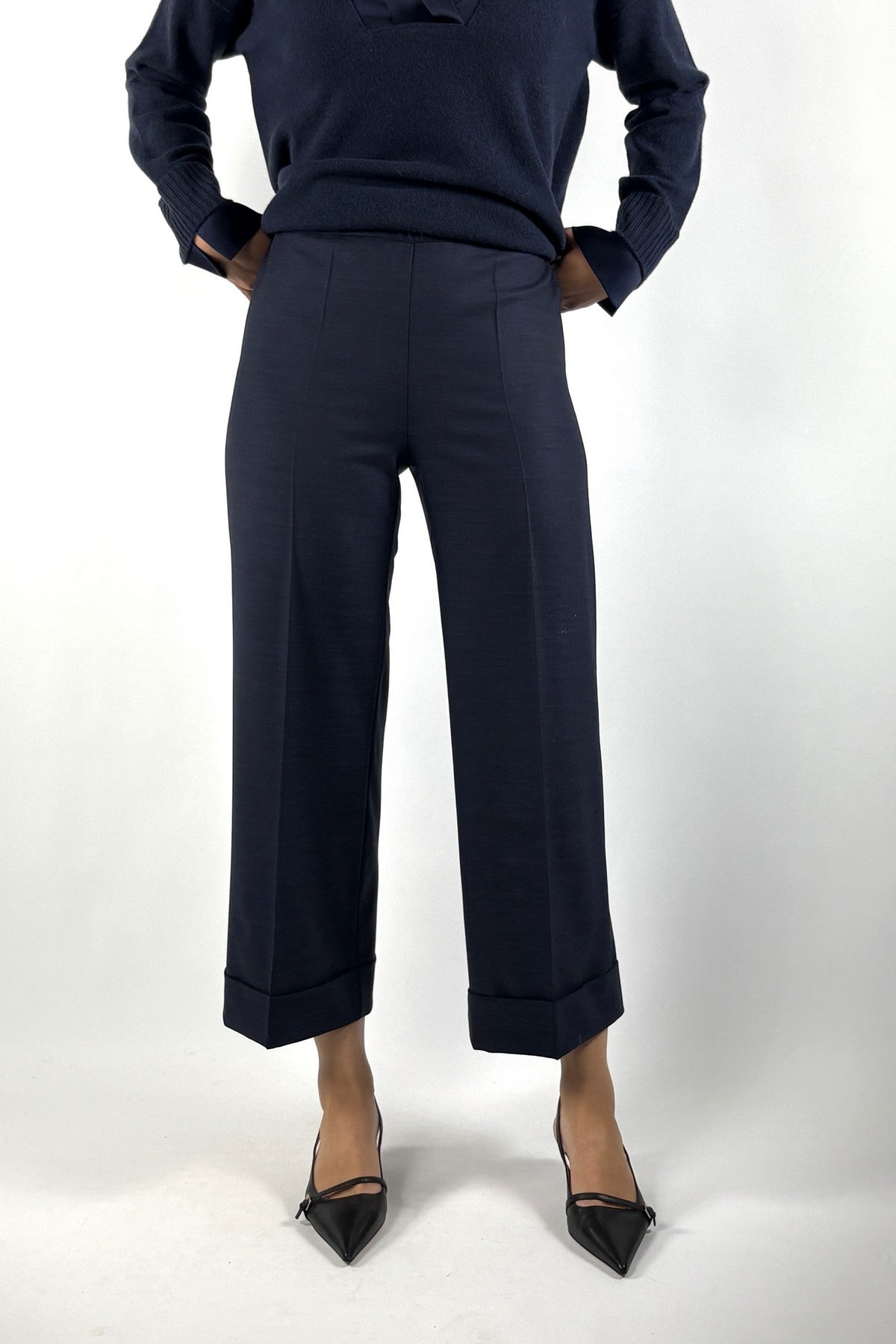 D.Exterior culotte in flanel met omslag – Blue