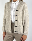D.Exterior 63194 beige cardigan van alpaca met jacquard breimotief en zwarte knopen