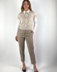D.Exterior 63203 debardeur in beige melange met ruitdessin en korte kapmouwtjes
