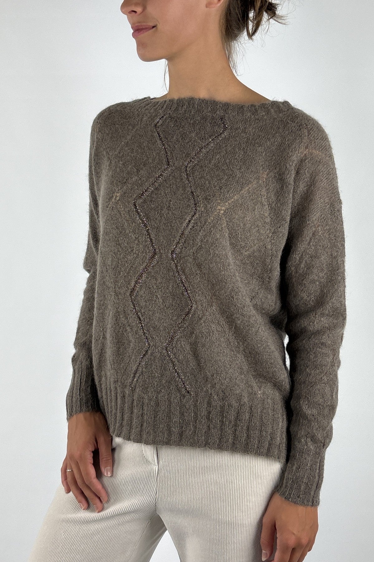 D.Exterior 63201 pull alpaca met subtiel ruitpatroon – Visone