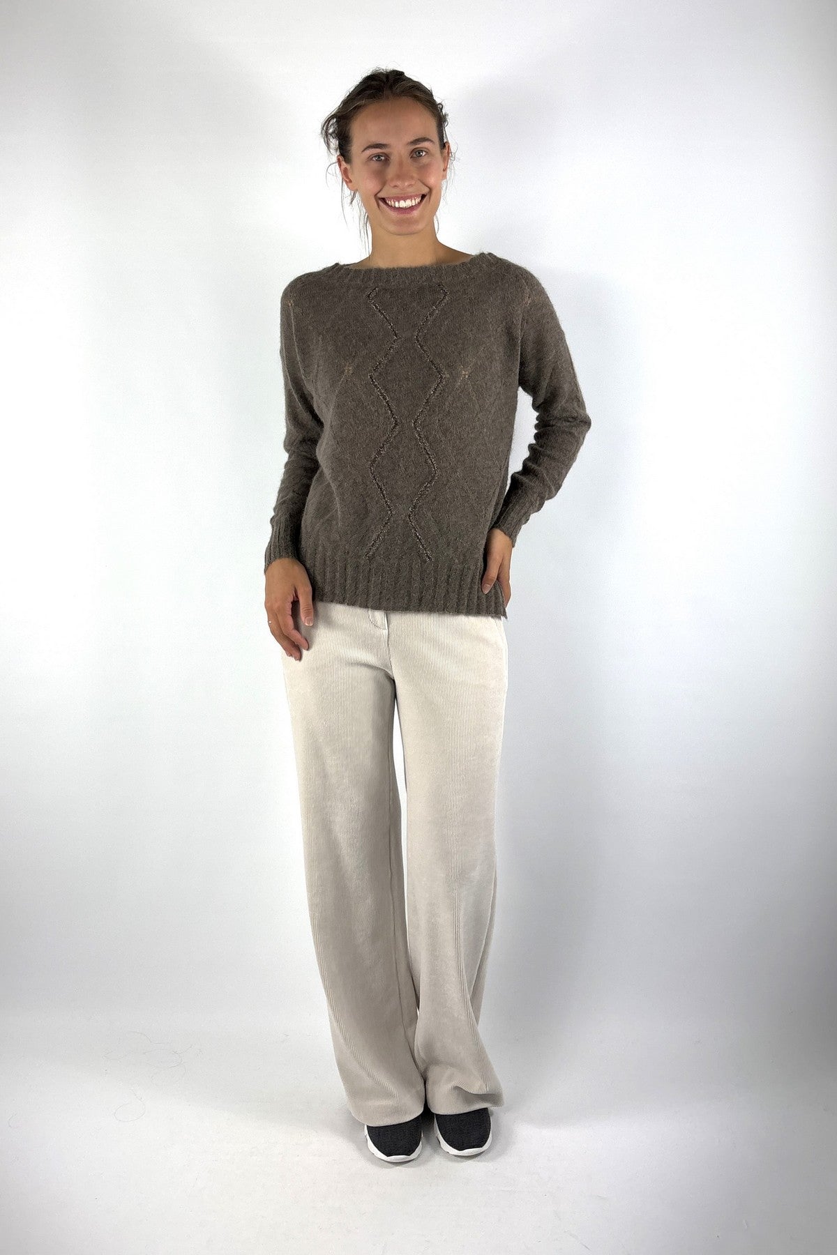 D.Exterior 63201 pull alpaca met subtiel ruitpatroon – Visone