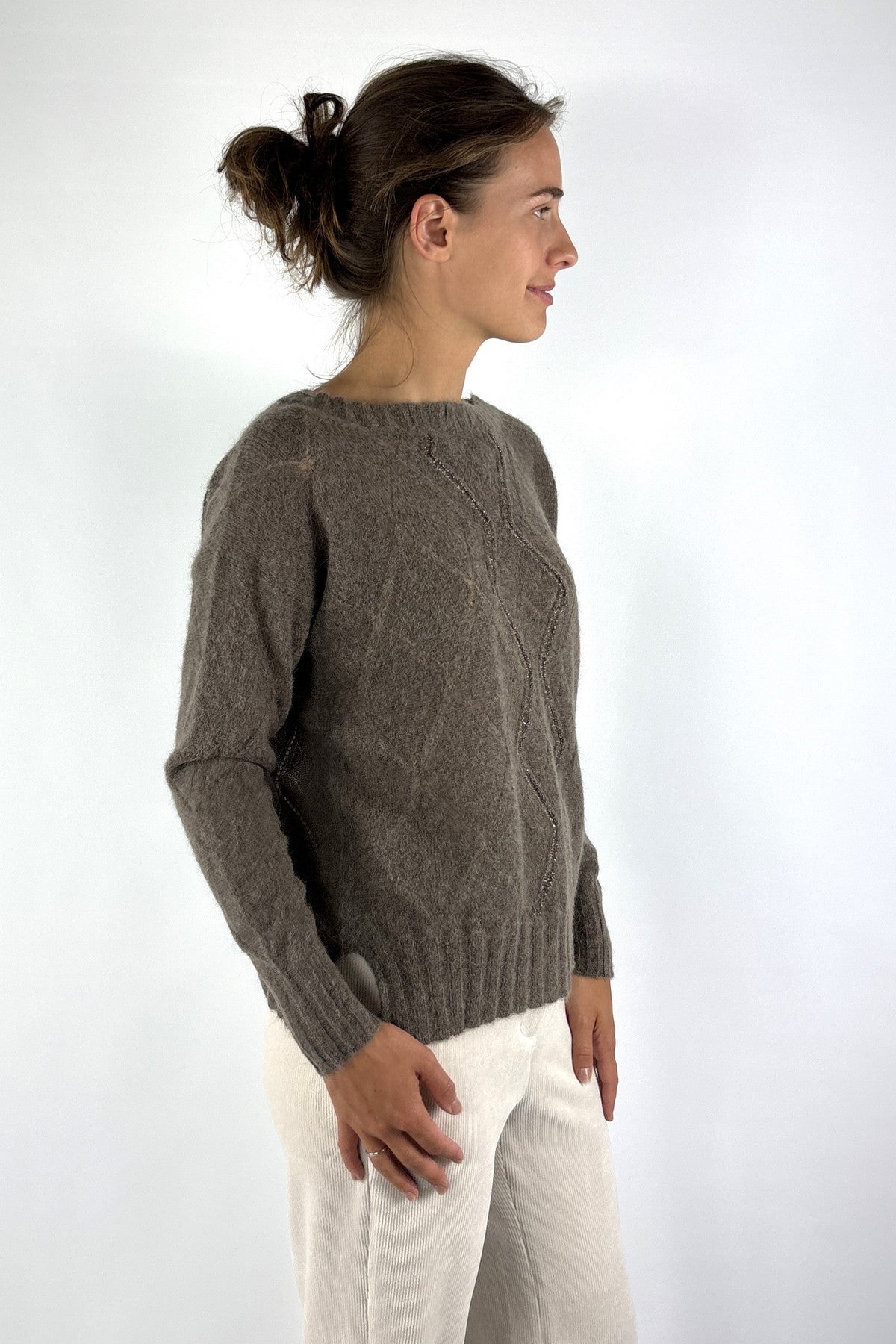D.Exterior 63201 pull alpaca met subtiel ruitpatroon – Visone