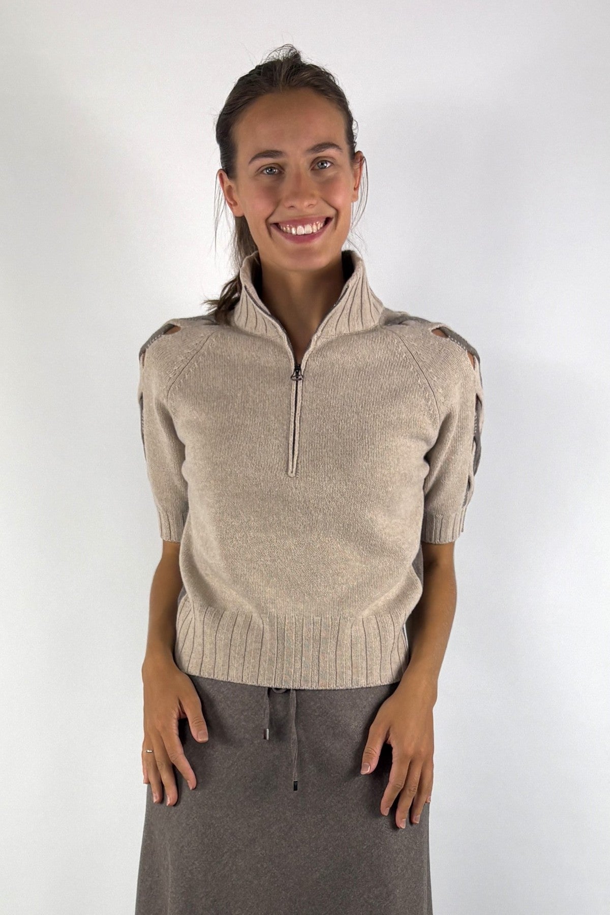 D.Exterior 63133 bicolor pull met rits – Deserto Visone