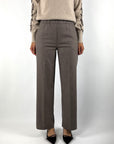 D.Exterior 63742 wide-leg flanellen pantalon in Visone met elastische tailleband en steekzakken