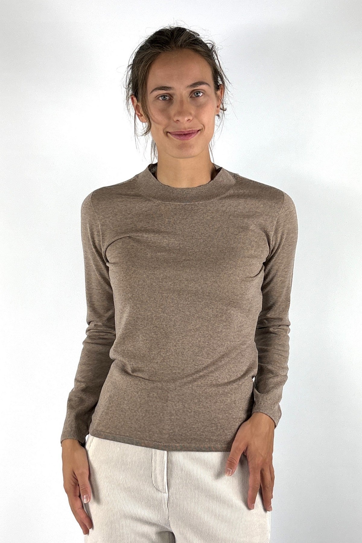 D.Exterior 63280 basic shirt in Castoro van merinowol met lange mouwen