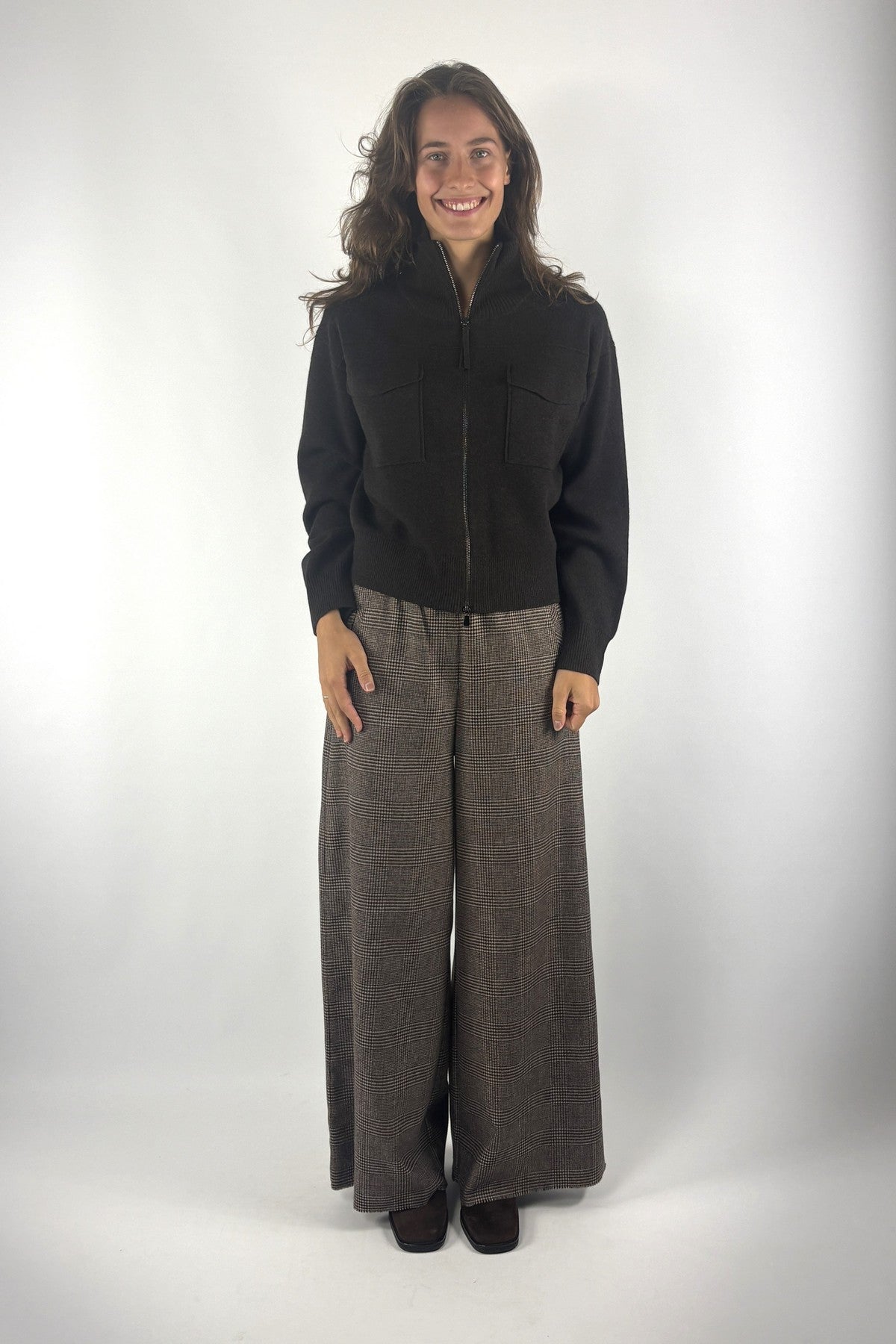 FFC kort gebreid vest met rits – Brown Melange
