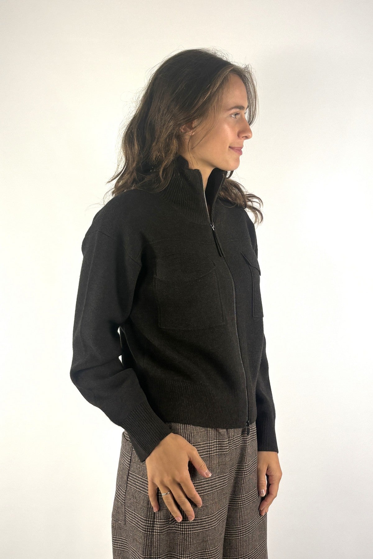 FFC kort gebreid vest met rits – Brown Melange