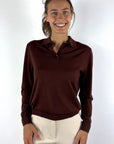 FFC Fashion 16067 polotrui in Marron van 100% merinowol met polokraag en knoopsluiting