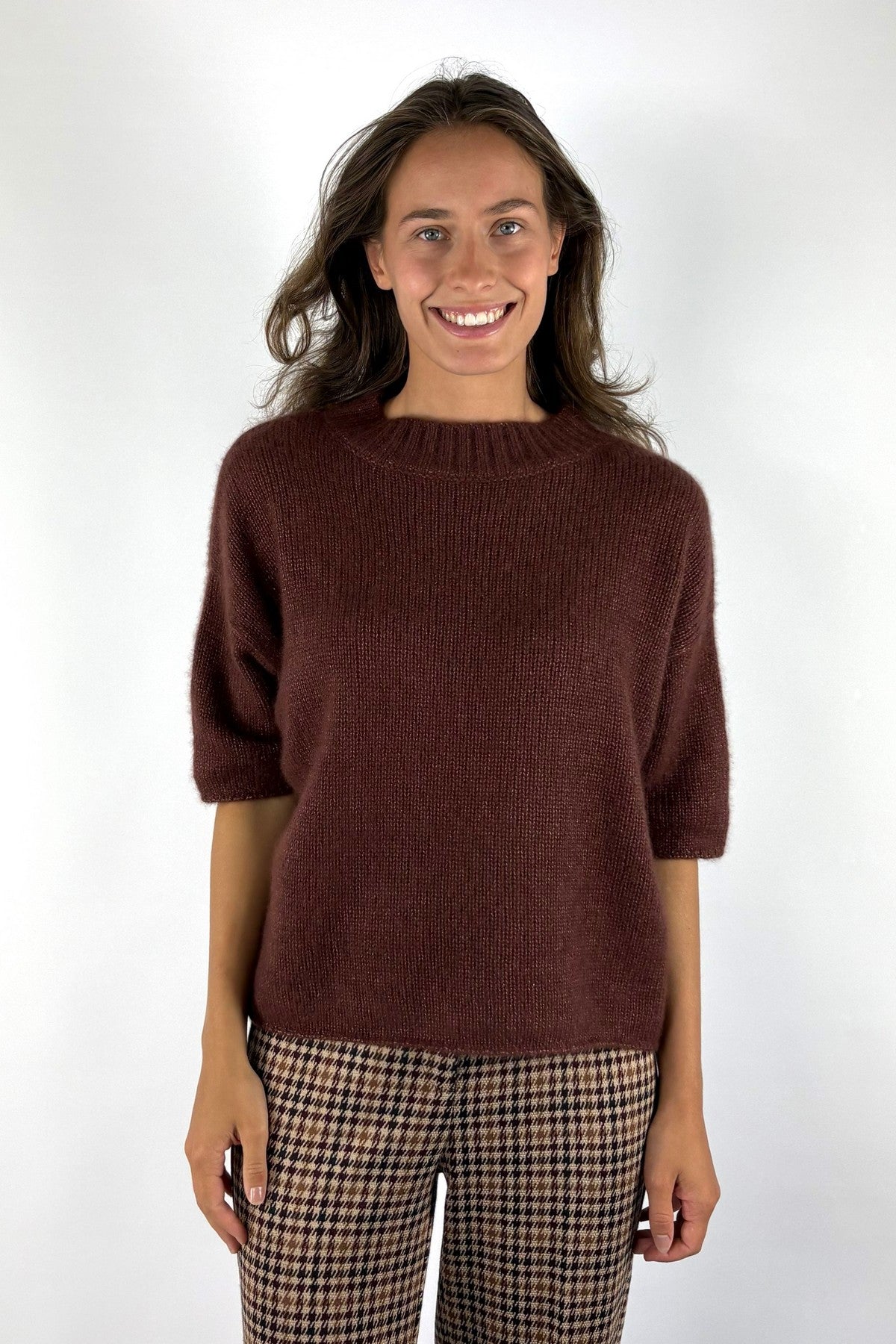 FFC Fashion 16076 ponchopull in Marron van kasjmier en zijde met oversized pasvorm en 3/4-mouwen