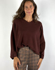 FFC Fashion 16034 ponchopull in Marone van wol en kasjmier met V-hals en losvallende pasvorm
