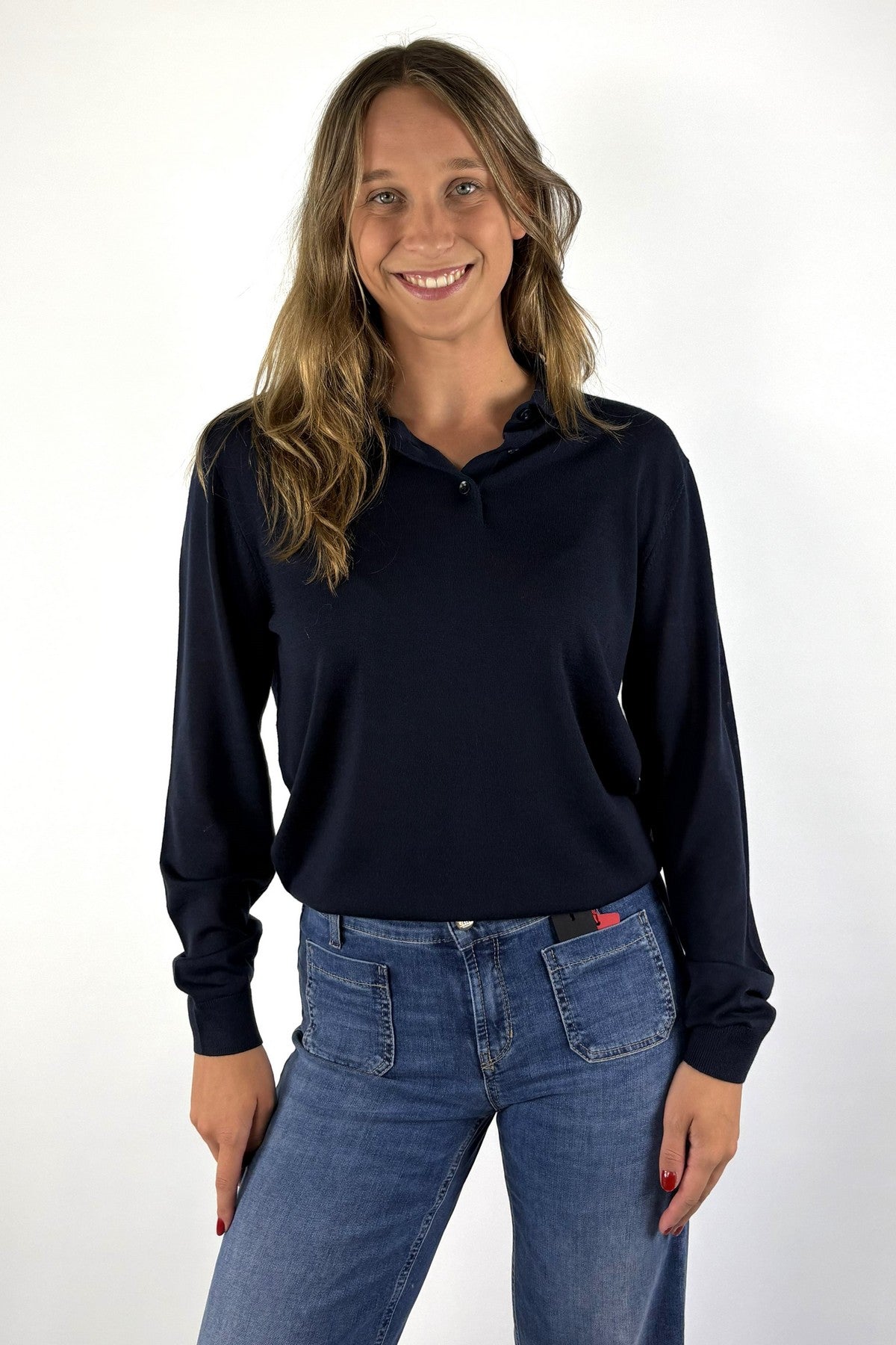 FFC Fashion 16067 polotrui in Navy van merinowol met polokraag en knoopsluiting