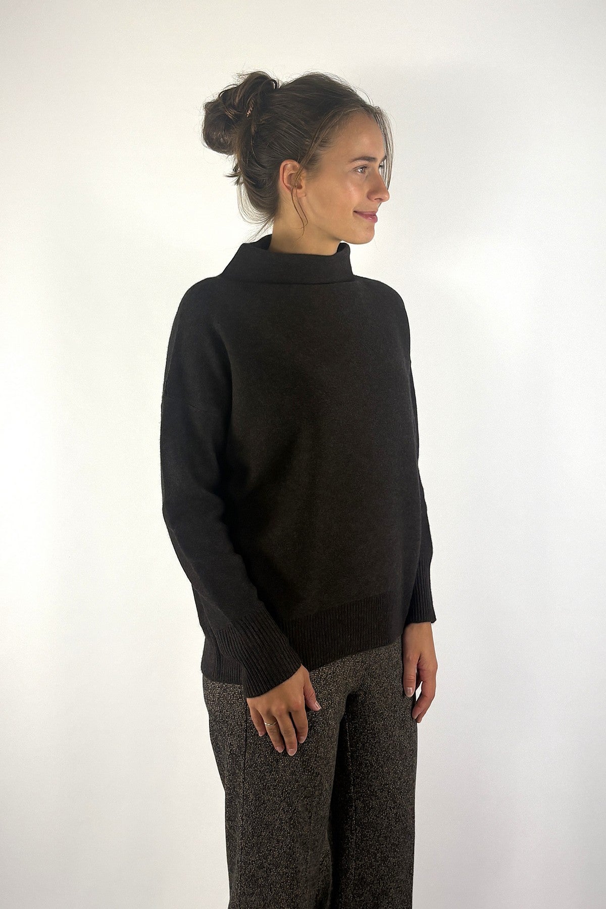 FFC - 16049 |1448 - Pull col montant wol cashmere - BROWN MELANGE