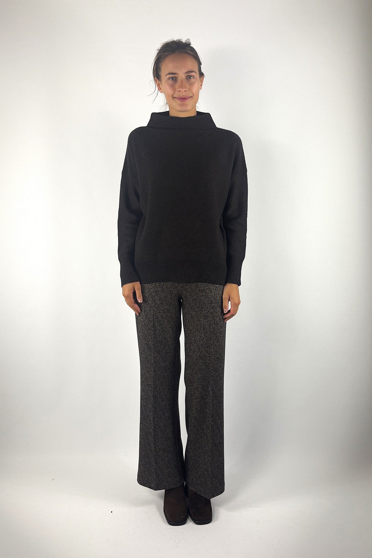 FFC - 16049 |1448 - Pull col montant wol cashmere - BROWN MELANGE
