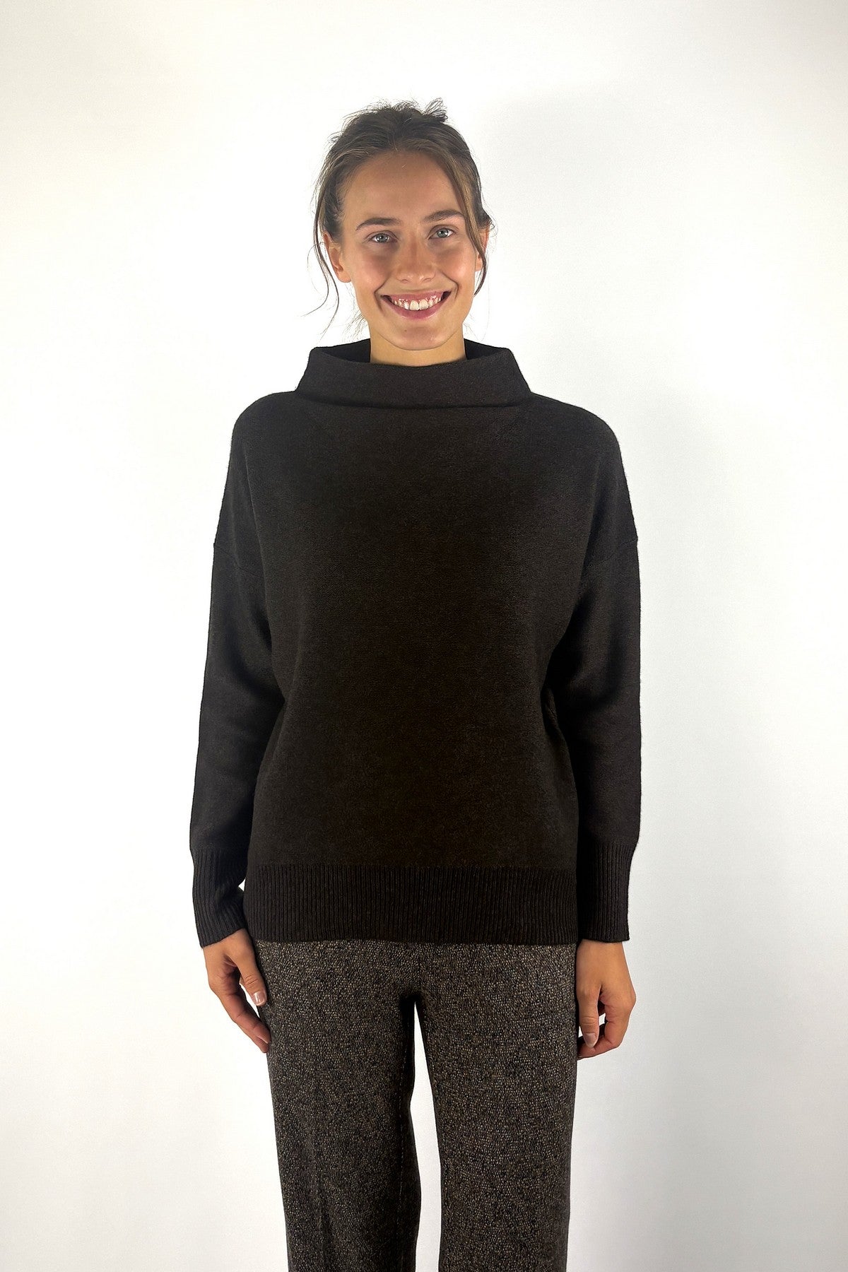 FFC pull in wol-cashmeremix met opstaande kraag in Brown Melange