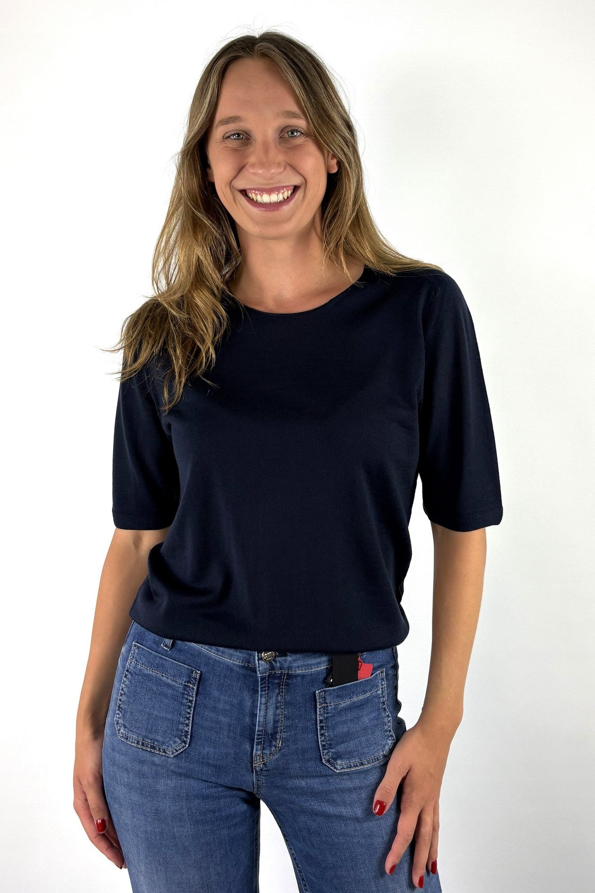 FFC Fashion 16023 truitje in Navy van merinowol met ronde hals en halflange mouwen