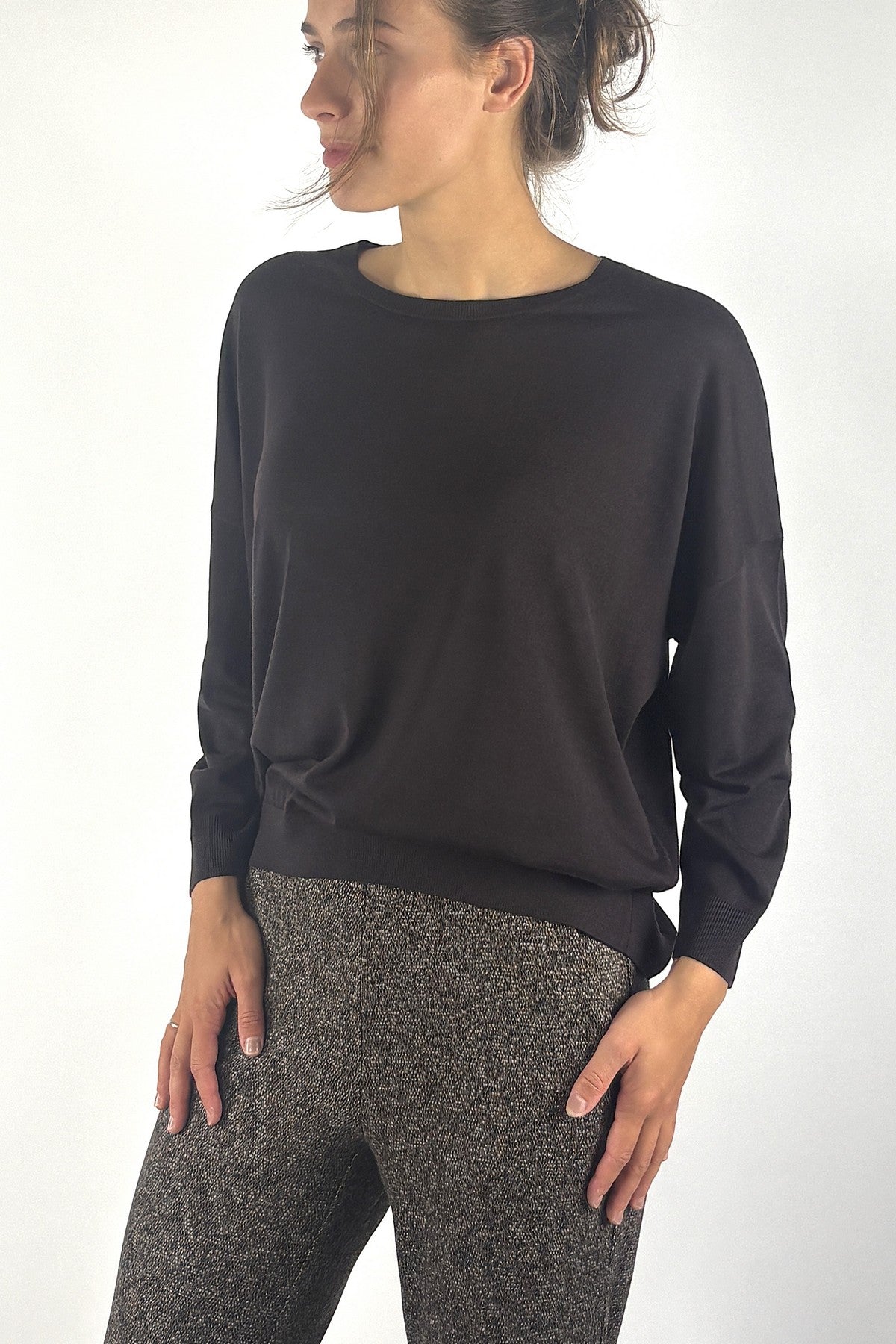 FFC merino trui met ronde hals en lange mouwen – Sepia