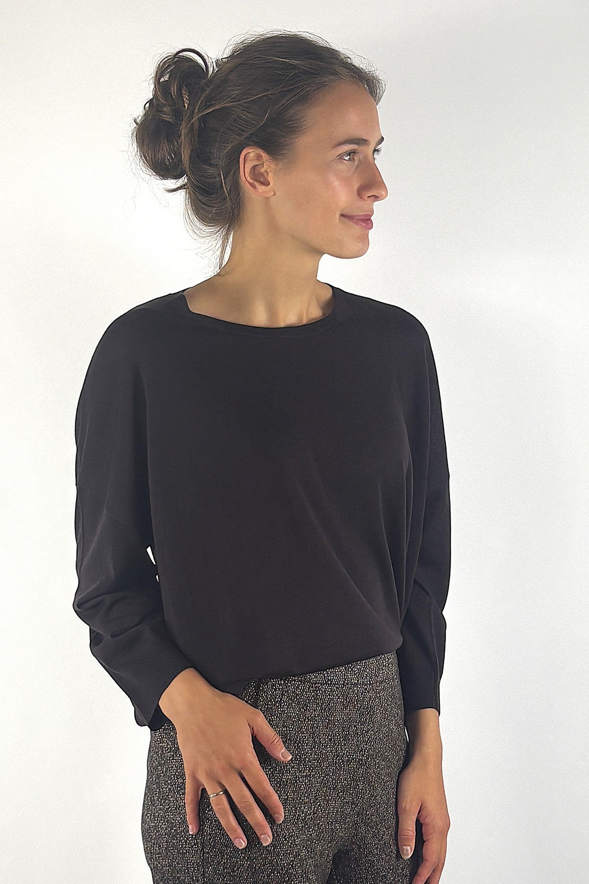 FFC merino trui met ronde hals en lange mouwen – Sepia