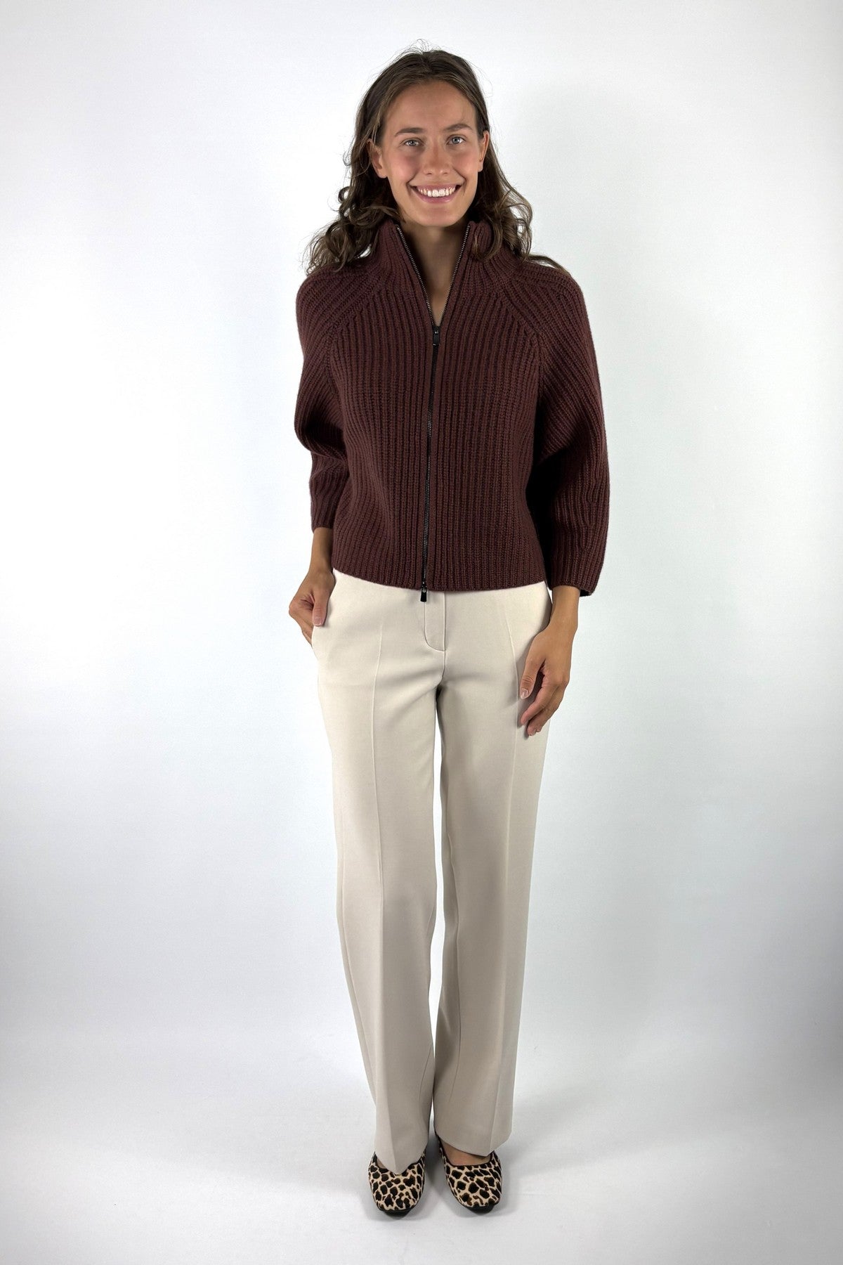 FFC Fashion 16016 vest wol &amp; kasjmier met tweewegrits – Marone
