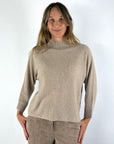 FFC Fashion 16051 trui in Beige Melange van wol en kasjmier met ribkraag en boxy pasvorm