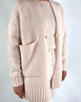 FFC - 13104 | 1301 - Cardigan lang wol/cashmere - zachtroze