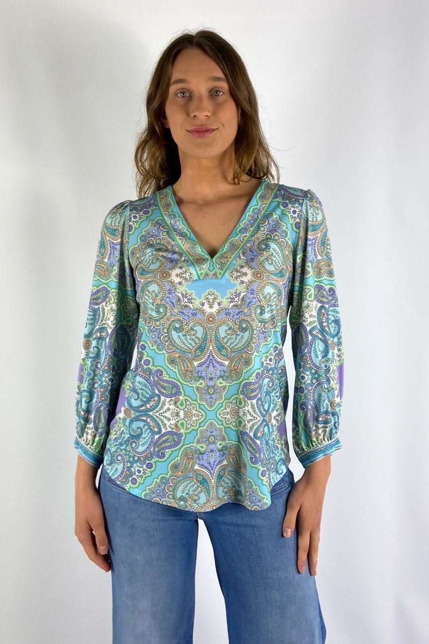 Hale Bob Patterned Blouse 32AN2060 BLU