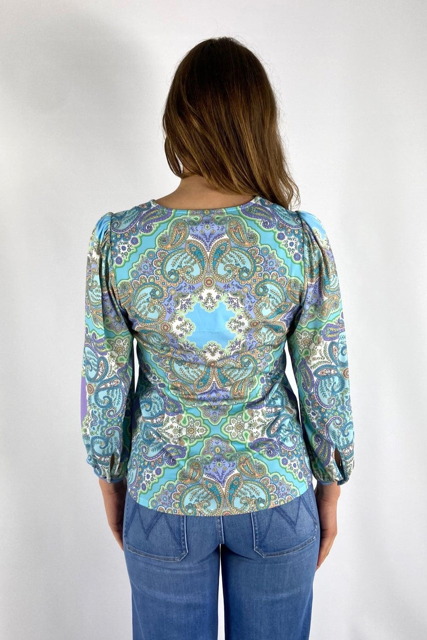 Hale Bob Bohemian Print Lace-Up Blouse Size XS