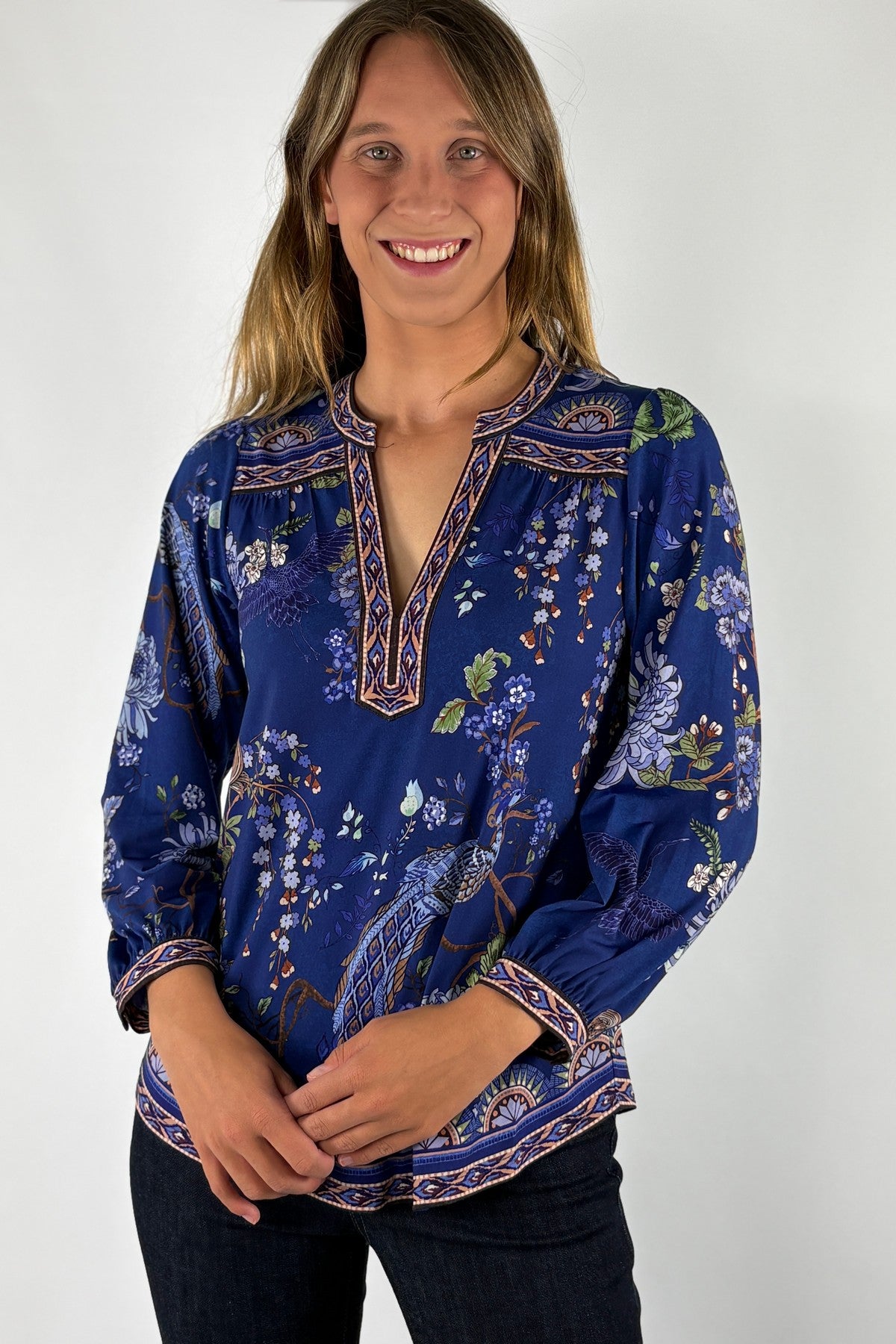 Hale Bob Mavie shirtblouse jersey met print – Navy