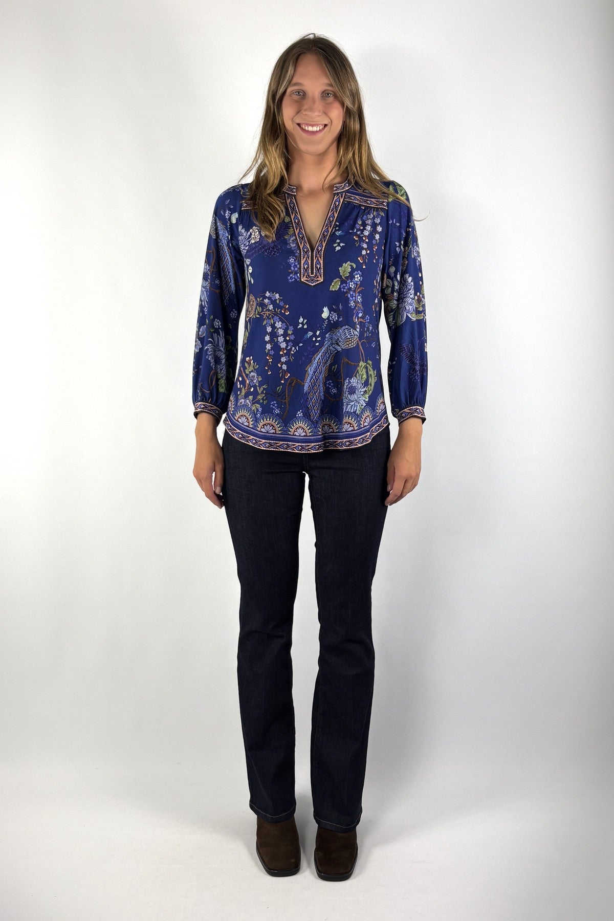 Hale Bob Mavie shirtblouse jersey met print – Navy
