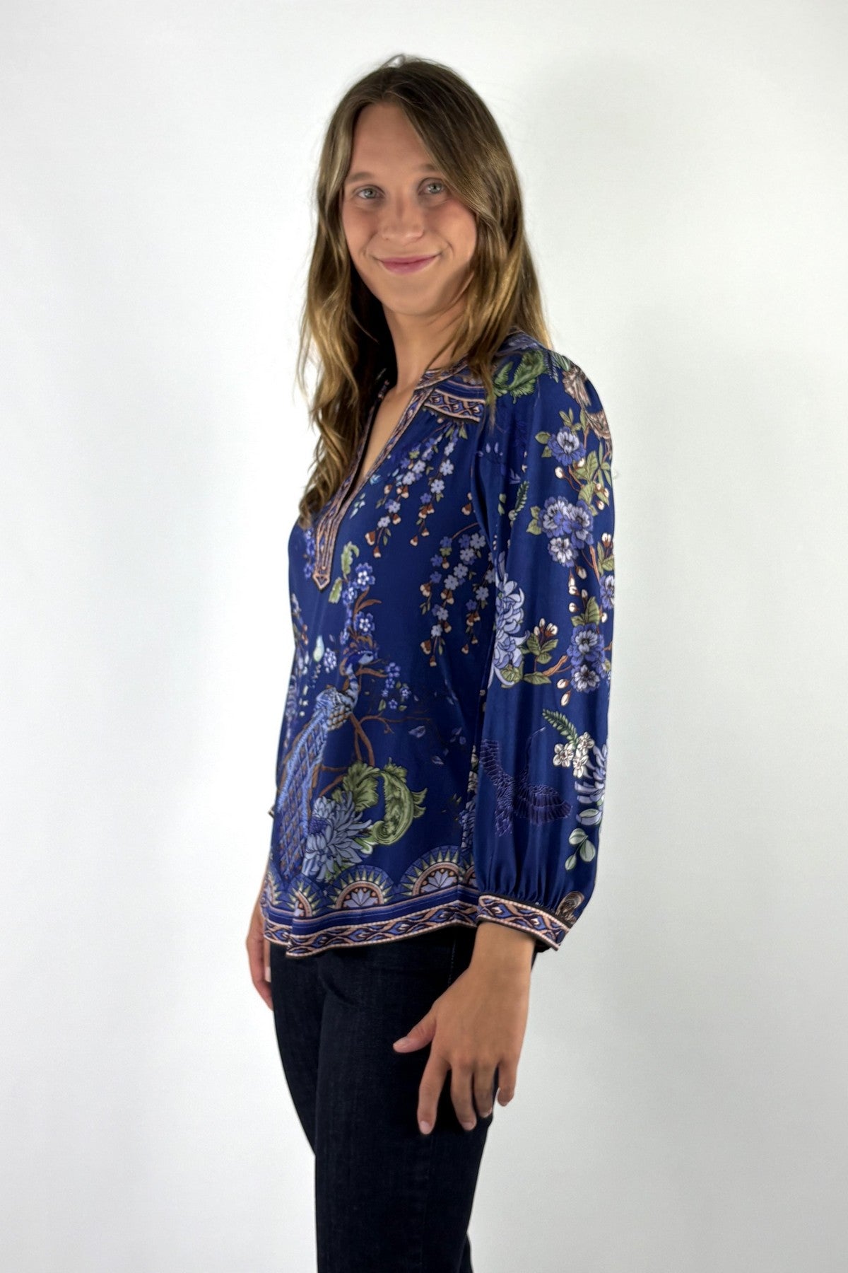 Hale Bob Mavie shirtblouse jersey met print – Navy