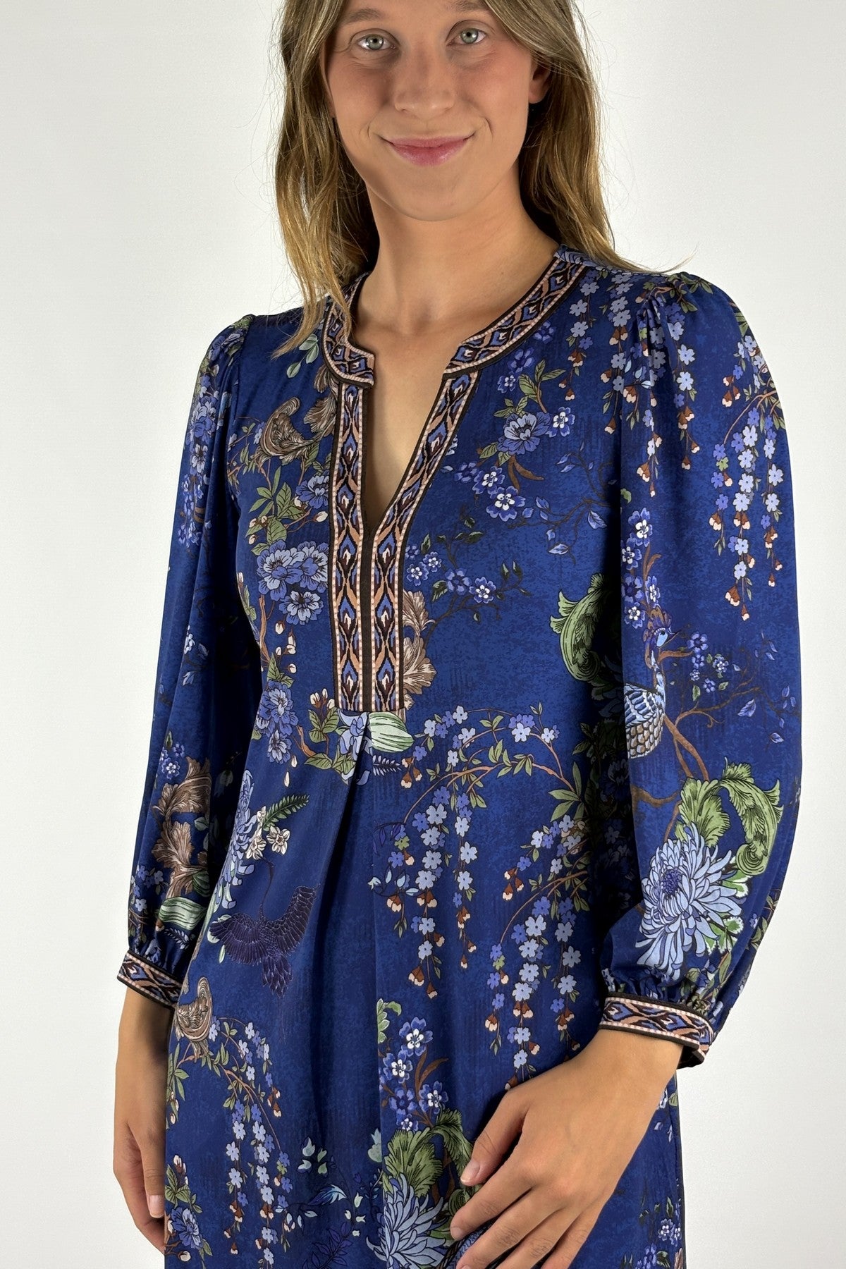 Hale Bob Ayah jersey jurk met print en V-hals – Navy