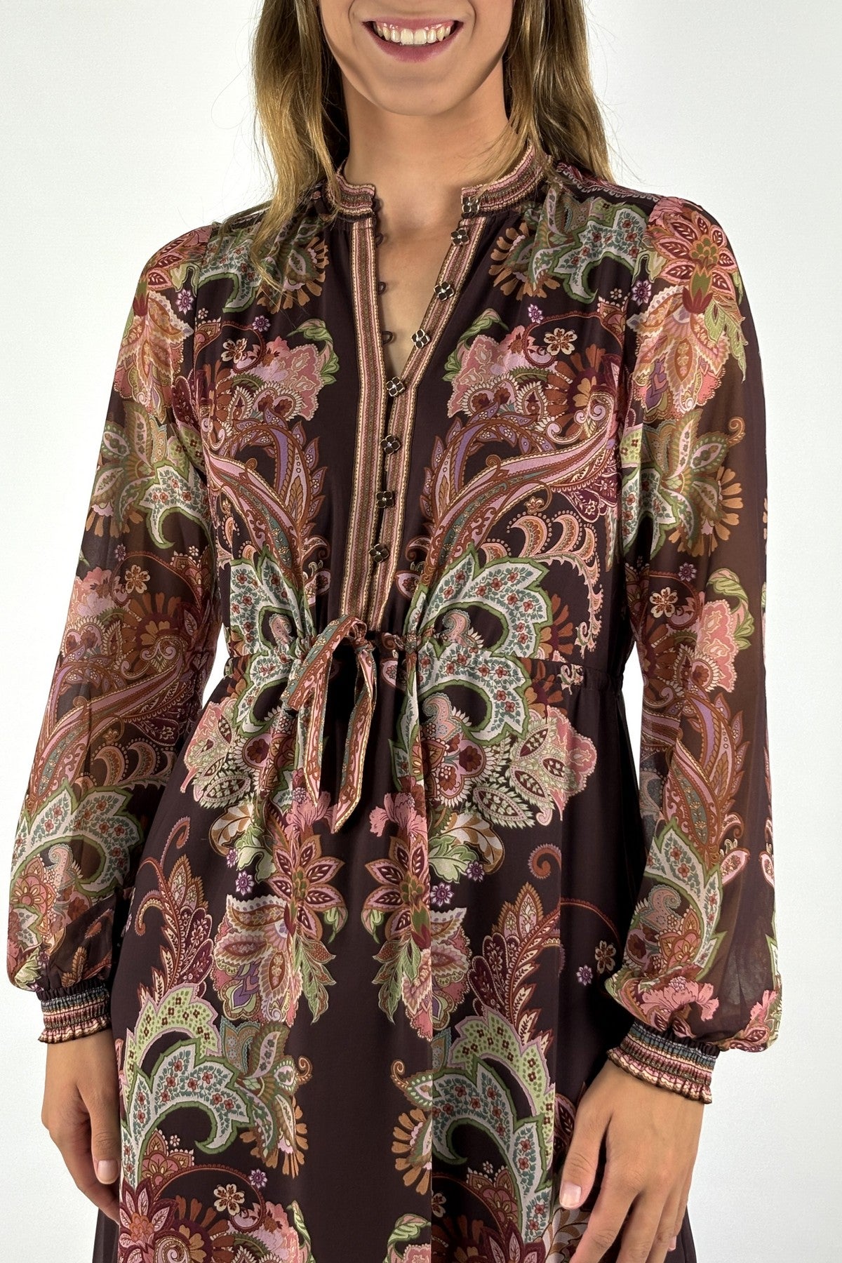 Hale Bob Isolde chiffon jurk met print – Wine