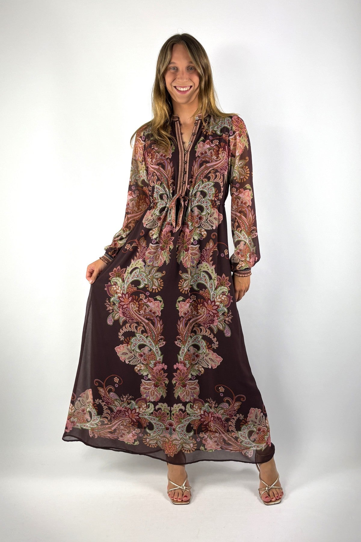 Hale Bob Isolde chiffon jurk met print – Wine