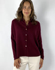 Losse cashmere cardigan met lange mouwen en polokraag in chiantirood van Hemisphere.
