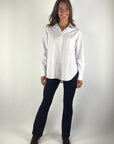 Hemisphere Ameliast blouse in rood en blauw met verticale strepen en horizontaal gestreept borstzakje