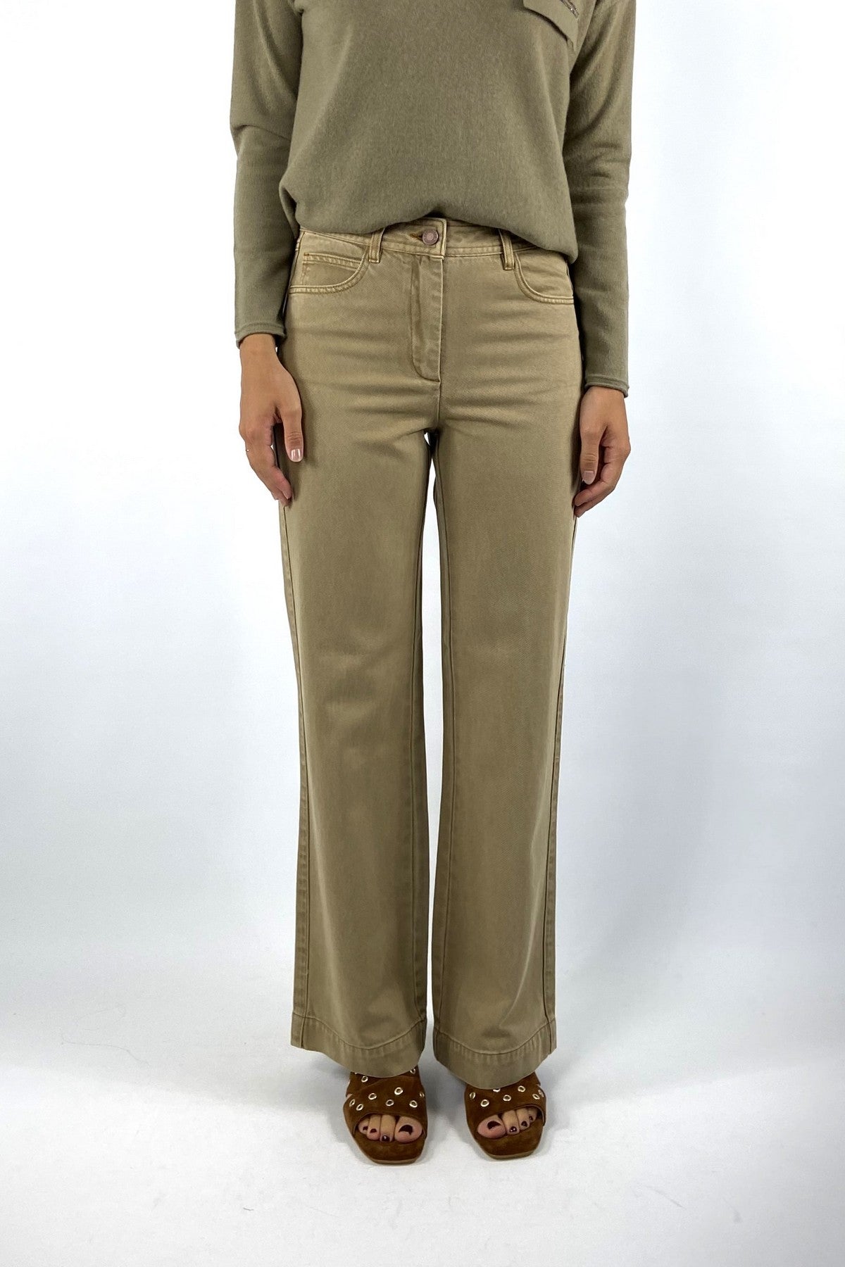 Hemisphere 26205NESIM-5D wide leg jeans in Camel van katoen en Tencel met contraststiksels