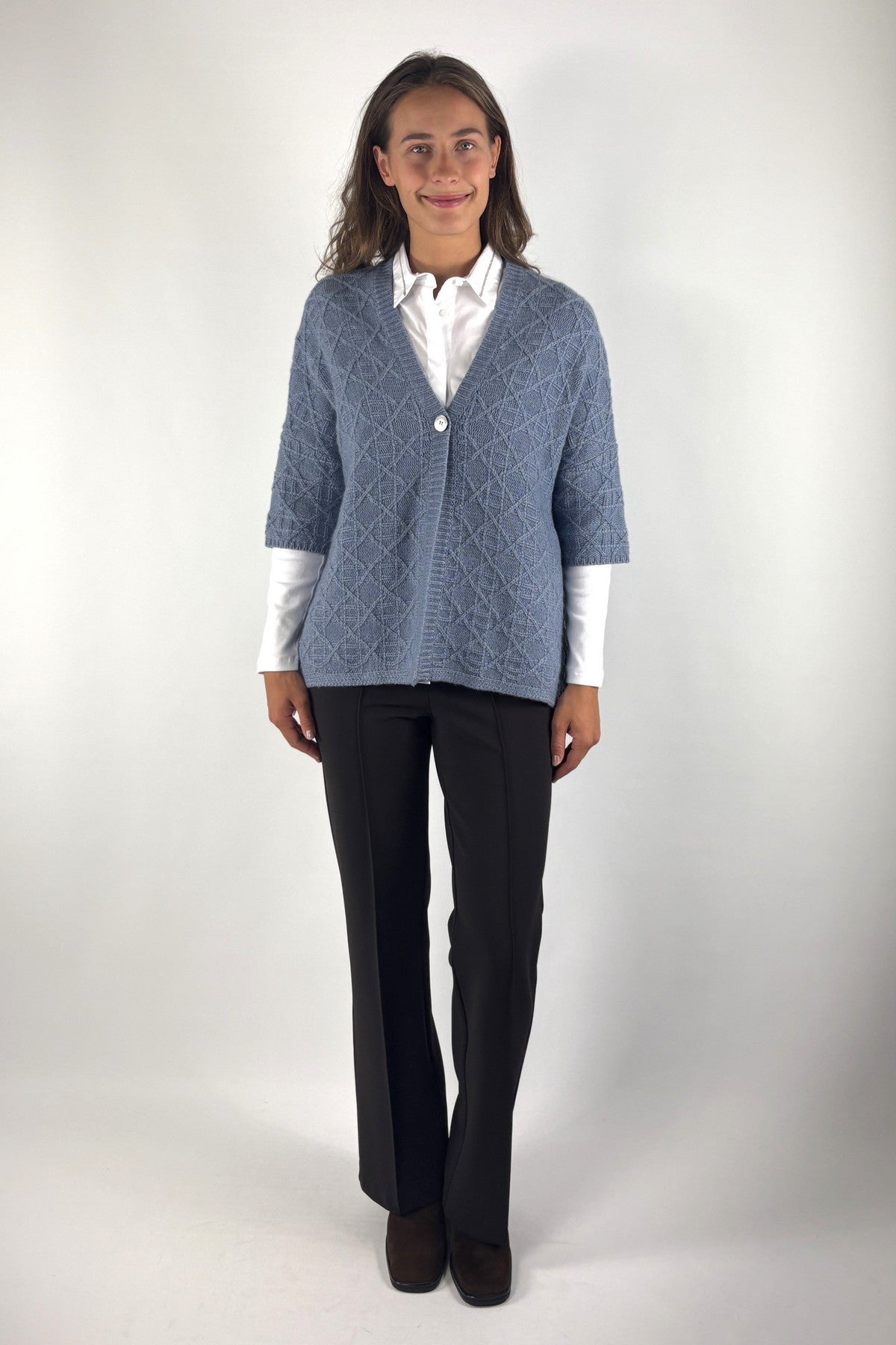 Hemisphere 2625735-4 cardigan wol cashmere met ruit – Denim Blue