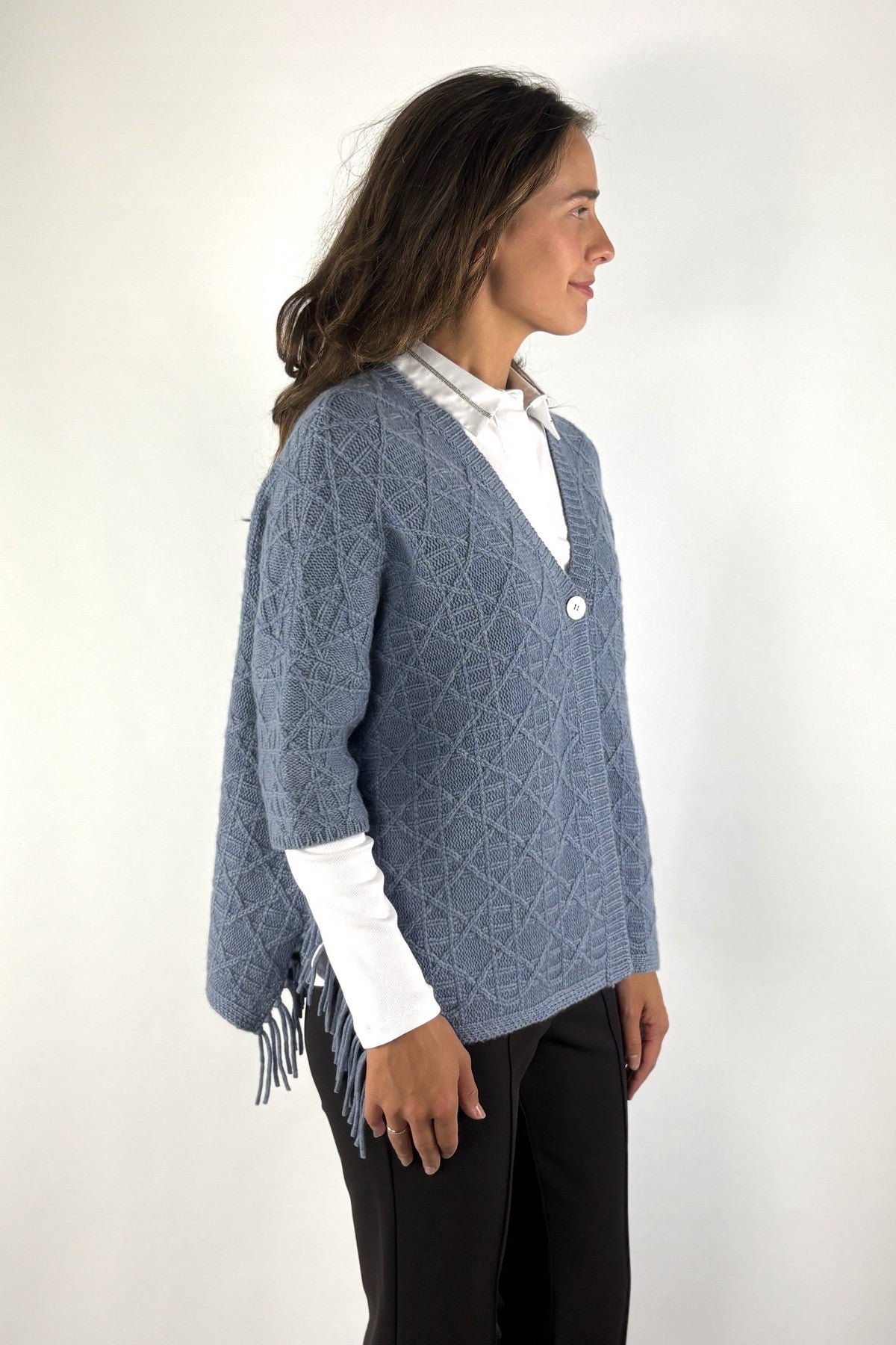 Hemisphere 2625735-4 cardigan wol cashmere met ruit – Denim Blue