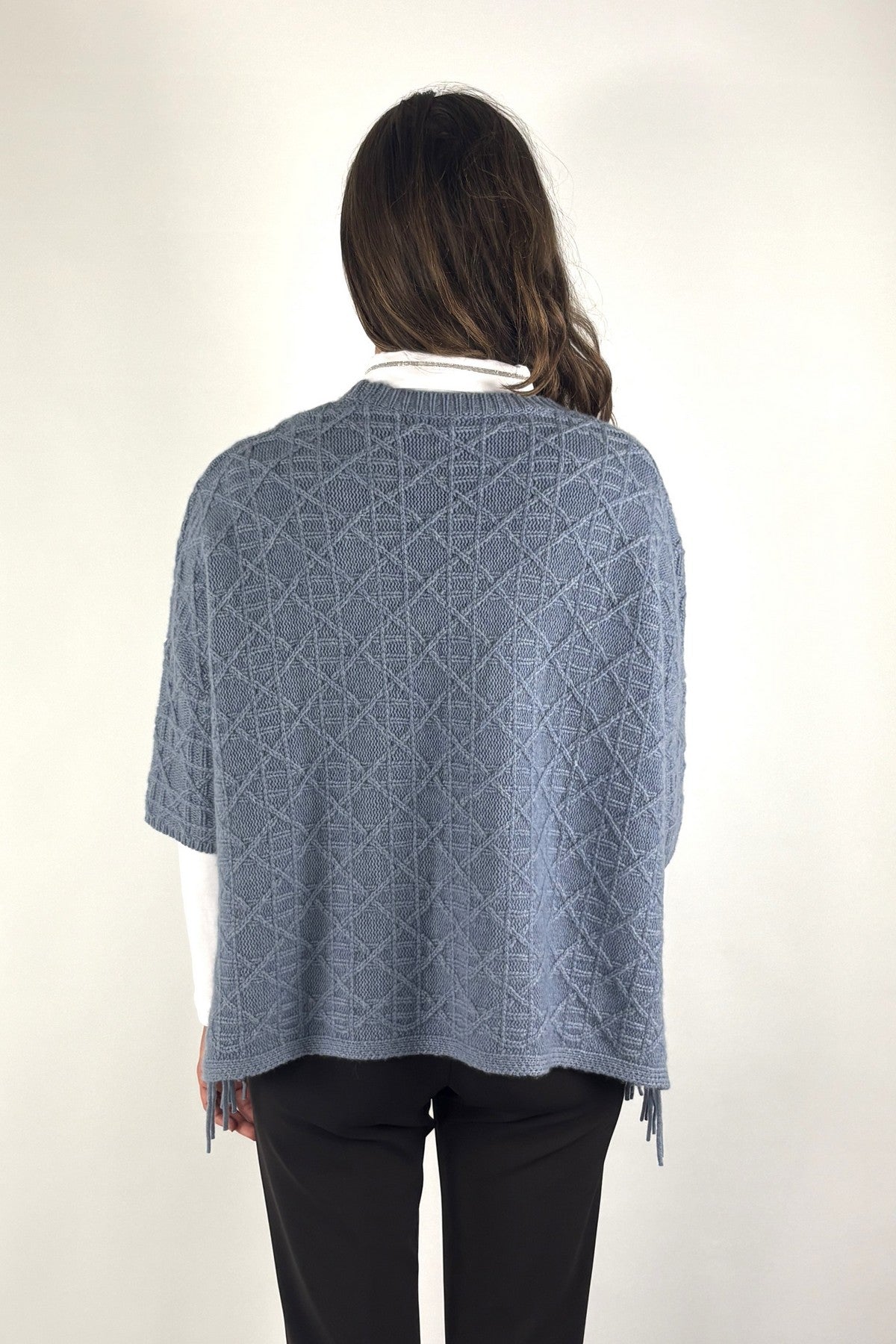 Hemisphere 2625735-4 cardigan wol cashmere met ruit – Denim Blue