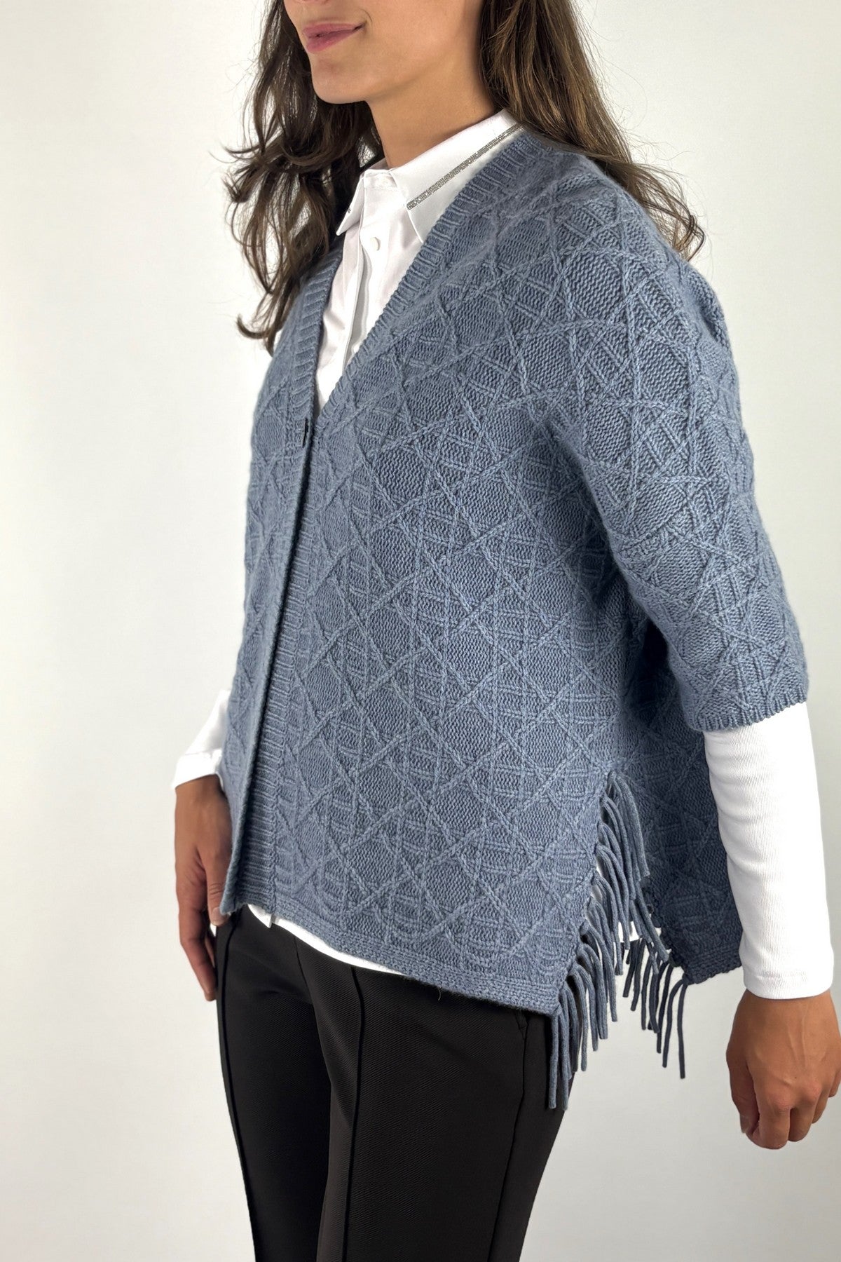Hemisphere 2625735-4 cardigan wol cashmere met ruit – Denim Blue