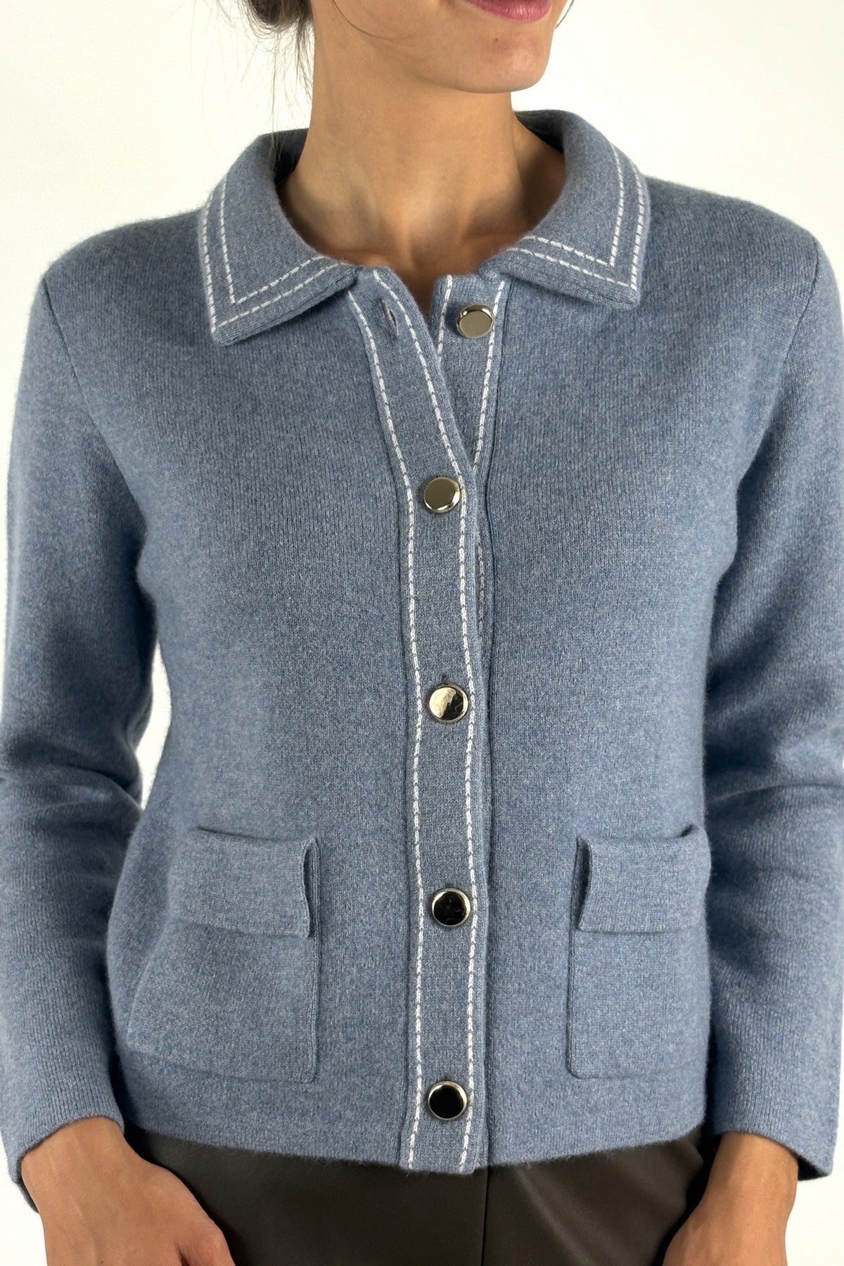 Hemisphere 2625714S-4 korte cardigan kasjmier katoen – Denim Blue