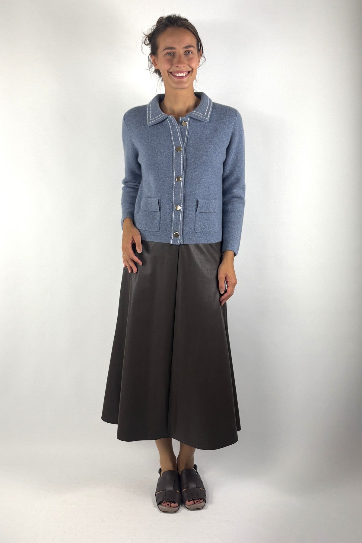 Hemisphere 2625714S-4 korte cardigan kasjmier katoen – Denim Blue