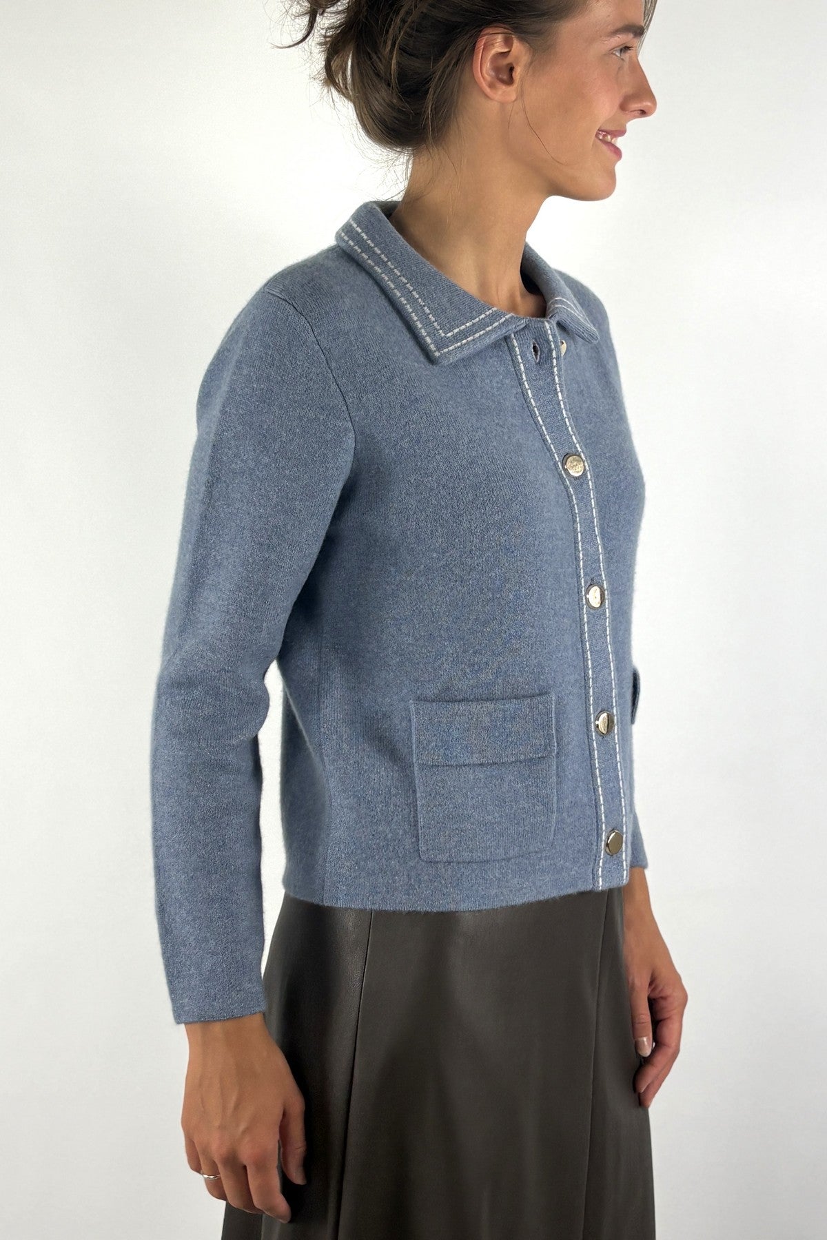 Hemisphere 2625714S-4 korte cardigan kasjmier katoen – Denim Blue