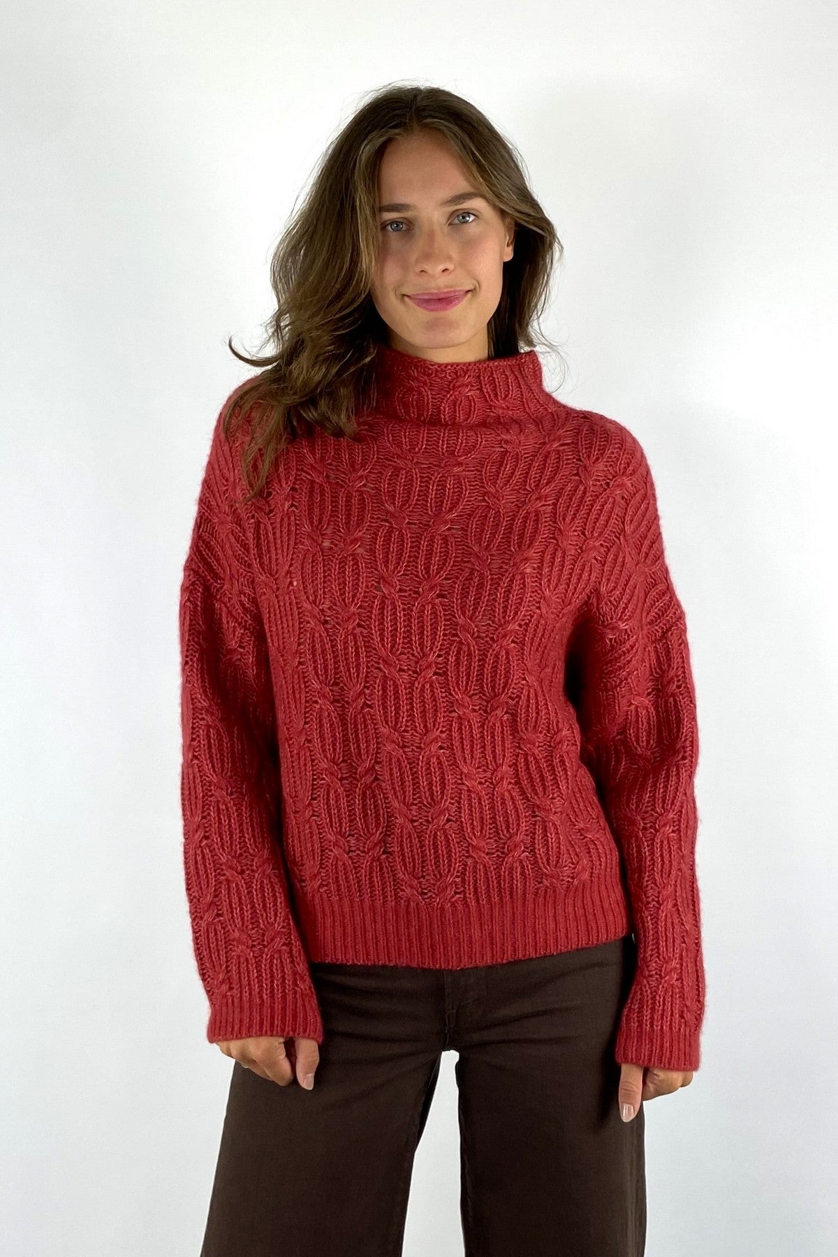 Hemisphere 262C5006-17 oversized pull in Red Apple van cashmere en katoen met fantasiebreisel