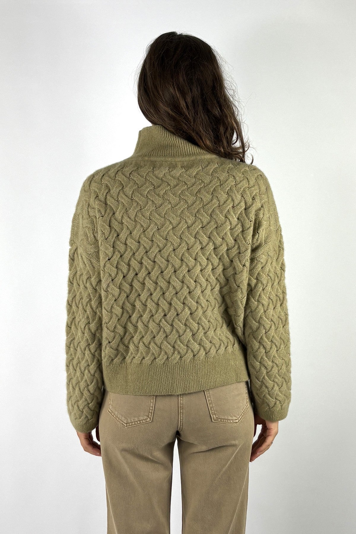 Hemisphere pullover met opstaande kraag en structuurbrei – Prairie Sand