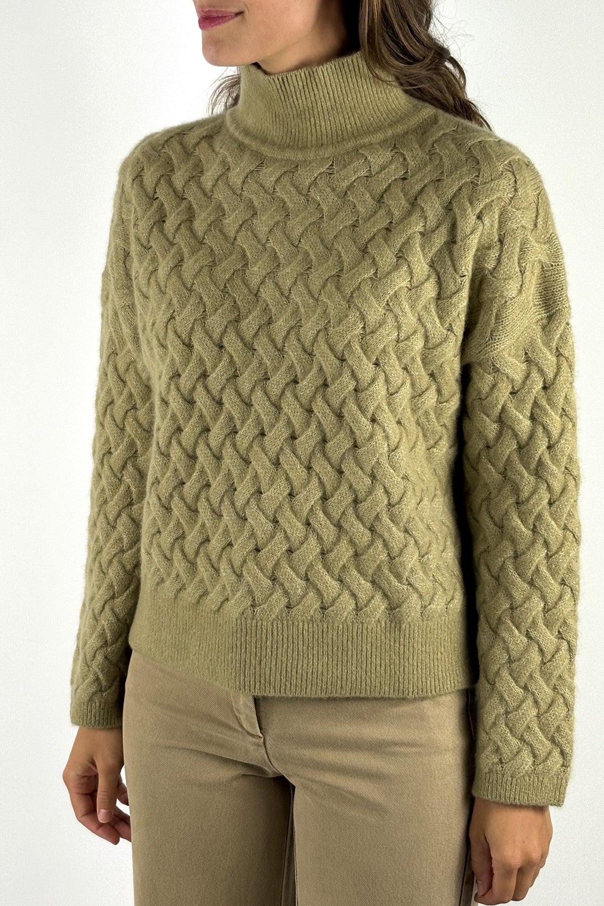 Hemisphere pullover met opstaande kraag en structuurbrei – Prairie Sand