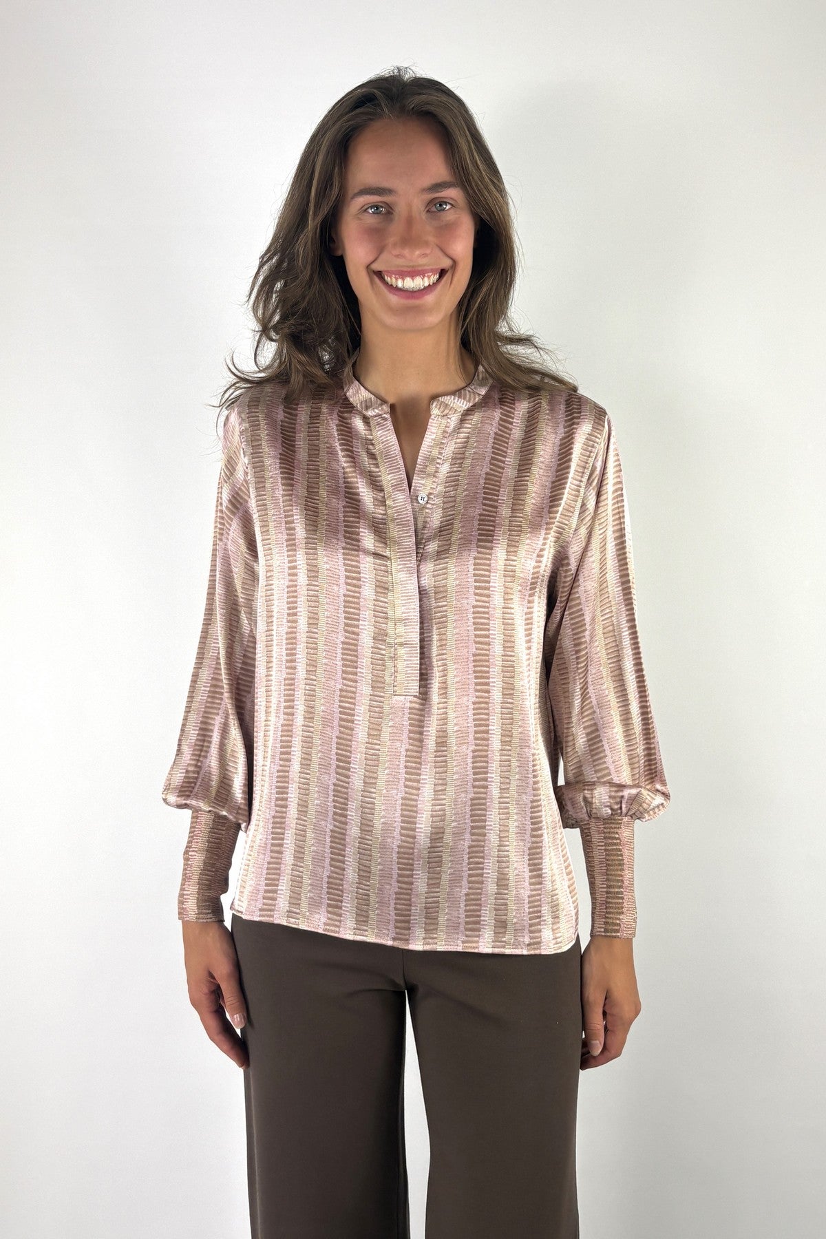 Hemisphere Faneli 262FANELI-6 zijden blouse – Roze Beige
