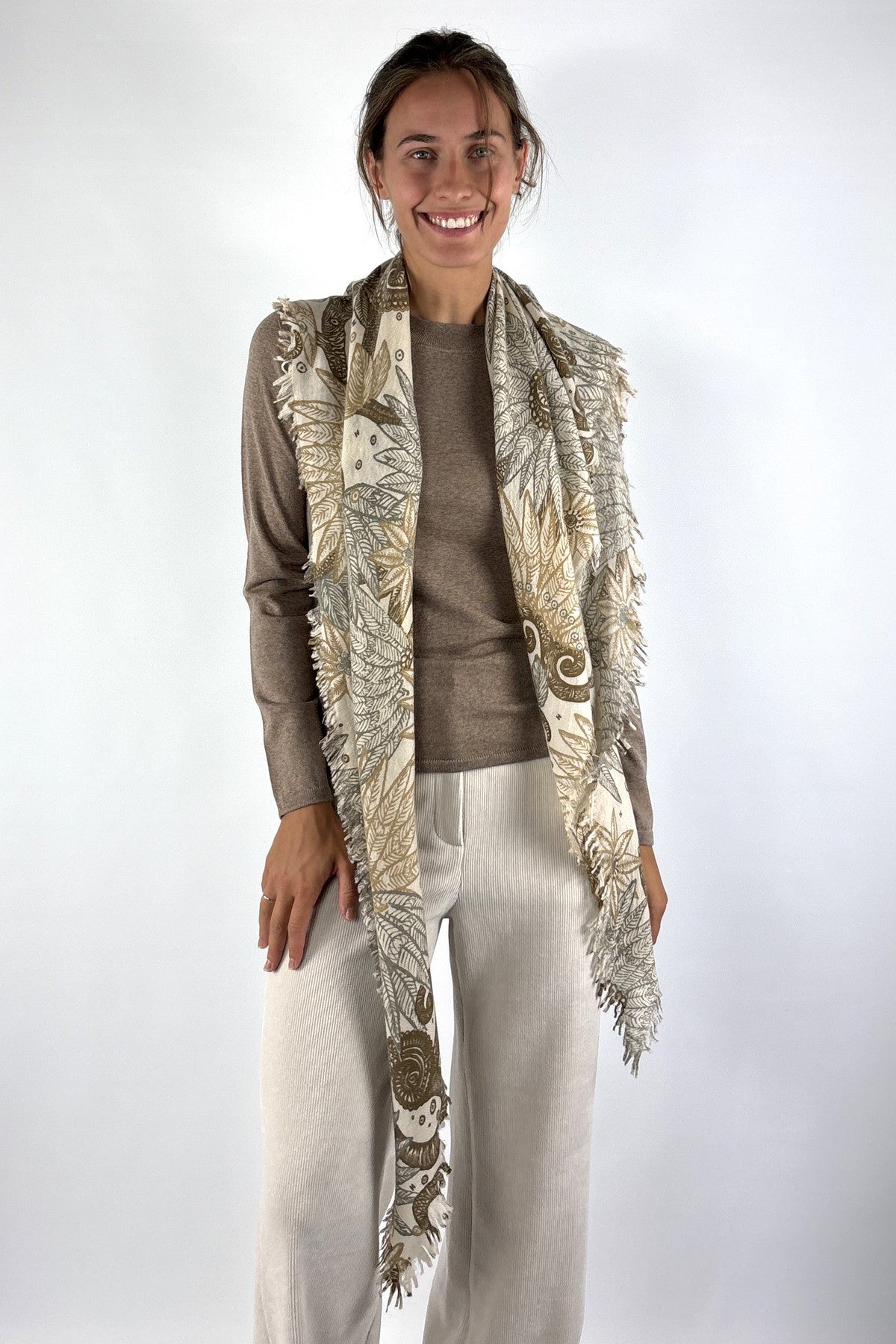 Hemisphere Inke stole kasjmier &amp; wol – Ecru/Mustard